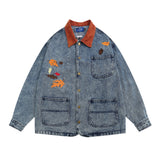 Men Denim Jacket Washed Do the Old Cowboy Coat Men's Ins Embroidered Lapel Shirt Jacket