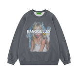 Men Hoodie Fuzzy Character Printed Crew Neck Sweatshirt