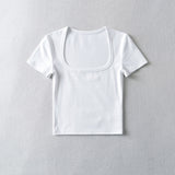 Women T-Shirt Bottoming Shirt Autumn Cropped T-shirt Short Sleeve