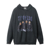 Men Hoodie Print Hooded Pullover Male Loose Wash Distressed