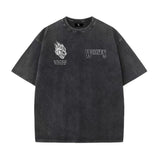 DARC WOLVES Hip Hop Washed Black T-Shirt Streetwear
