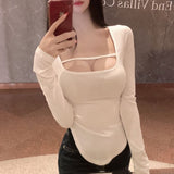 Women Long Sleeve Shirt Bottoming Shirt Curved Top Autumn Long Sleeve