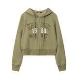 Women Hoodie Letter Hooded Cardigan Sweater Women's Autumn Casual Short