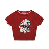 Women Sweater Short Knitted Women's Casual Summer round Neck Short Sleeves Exposed Navel