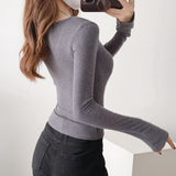 Women T-Shirt T-shirt Top Spring Bottoming Square-Cut Collar Slimming Long Sleeve
