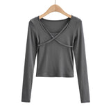 Women T-shirt U-Neck Long-Sleeved Bottoming Shirt Fall/Winter Slim T-shirt