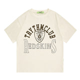 Men's T Shirt Letter Print Short-Sleeve T-shirt Men's and Women's Retro Loose round Neck