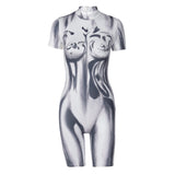 Women Jumpsuit Summer Printing Short-Sleeved Jumpsuit