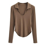 Women T-shirt Polo Collar Bottoming Shirt Women's Stretch T-shirt Top