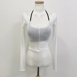 Women Long Sleeve Shirt Vest Halter Long Sleeve T-shirt Suit