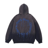 Men Hoodie Tie-Dye Gradient Hooded Coat Men's Autumn Letter Print Washed and Worn Cardigan Sweater