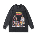 Men Long Sleeve Shirt Vintage Cartoon Printed Distressed Long Sleeve T-shirt Bottoming Shirt for Men