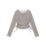 Women Long Sleeve T-Shirt Long Sleeve T-shirt Girls round Neck Contrast Color Short Top