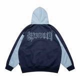 Men Fleece Lined Hoodie Cardigan Sweater Men's Winter Loose Color Contrast Patchwork Embroidered Letters