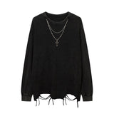 Men Long Sleeve Shirt Fashion Brand Dark Graffiti Necklace Long Sleeve T-shirt Men and Women Loose