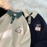 Men Hoodie Vintag Sweater Men's Spring and Autumn Loose Polo Shirt Couple