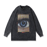 Men Long Sleeve Shirt Printed Washed and Worn Long Sleeve T-shirt for Men and Women
