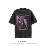 American vintage street T-shirt retro character print men's loose top