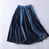 Women Skirt Elastic Waist Stitching Denim Skirt