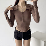 Women T-Shirt Bottoming Shirt Autumn Women's Polo Collar T-shirt Top