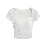 Women T-Shirt Stitching Mesh Short Sleeve T-shirt Women's Short Top
