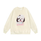 Men Hoodie Loose Sweater Men's Hip Hop Animal Dog Printed round Neck Long Sleeve Pullover