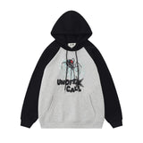 Men Hoodie Spider Web Embroidered Letters Hooded Pullover