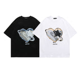 Men T Shirt Heart Printing Short-Sleeved T-shirt Men's Loose Couple Casual