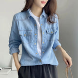 Women T-Shirt Autumn Denim Shirt Women's Long Sleeve Loose Casual