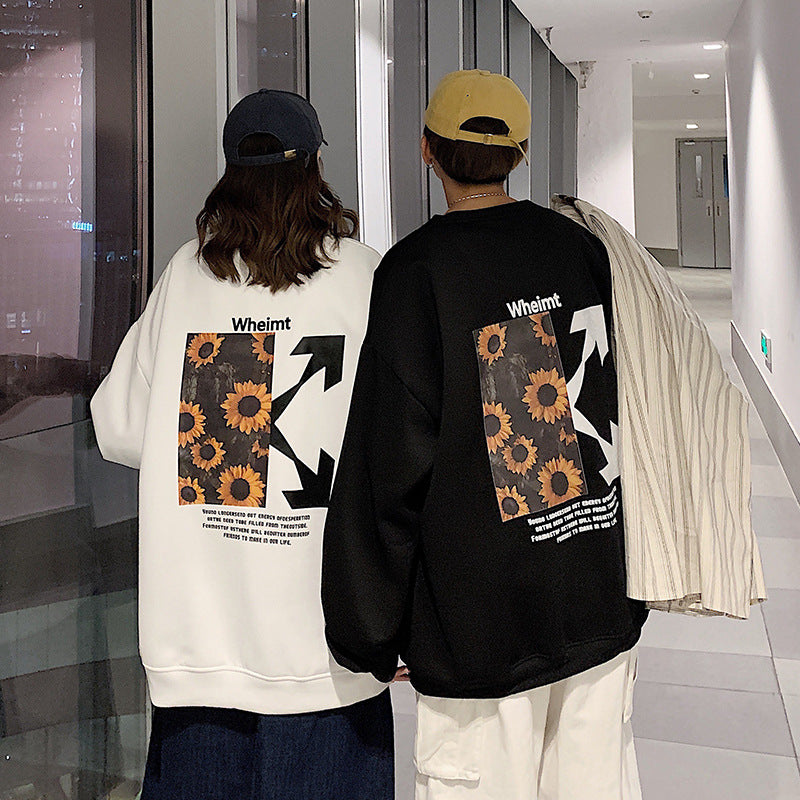 Men Hoodie Couples Sweater Trendy Design Print round Neck Loose