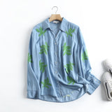 Women T-Shirt Spring Retro Denim Long Sleeve Shirt Loose