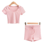 Women T-Shirt Short T-shirt Shorts Casual Sports Knitted
