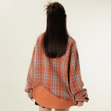 Women's Long Sleeve Shirt Plaid Butterfly Long Sleeve Shirt Women's Autumn Loose Button Cardigan Shirt