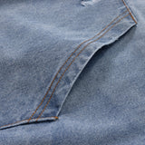 Men Denim Jacket Hooded Denim Hoodie Men's Contrast Color Letter Printed Jacket Sweater