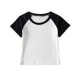 Women T-Shirt Contrast Color Short-Sleeved T-shirt Women's Summer round Neck