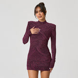 Woman Dresses Women's Spring Leisure round Neck Long Sleeve Pullover Short Dress