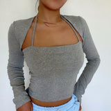 Women T-Shirt Vest Solid Color Fashion Suit