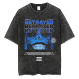 2024Harajuku Streetwear Men Washed Black T-Shirt Anime