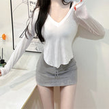 Women Long Sleeve Shirt Women's V-neck Bottoming Shirt Autumn and Winter