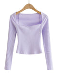 Women T-Shirt Long-Sleeved Sweater Women's Short Slim T-shirt Top