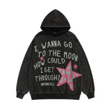 Men Hoodie Printed Hooded Loose Sweater Men's Casual Washed and Worn