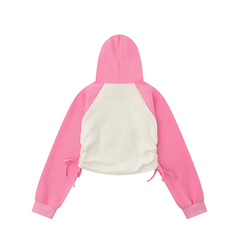 Women Hoodie Five-Pointed Star Affixed Cloth Embroidered Hooded Hoodie Short Women's Autumn