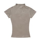 Women T-shirt Turtleneck Short Sleeve T-shirt Slim Fit Summer Top