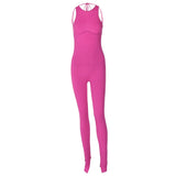 Women Jumpsuit Summer Fashion Sexy Backless Lace up Solid Color Jumpsuit