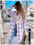 Plaid Trench Coat Fashion Mid-Length Plaid Shirt Coat Female