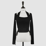 Women's Long Sleeve Shirt Autumn Top Women's Drawstring Short Long Sleeve