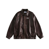 Unisex Jacket Autumn Distressed Elastic Lower Hem Leather Coat