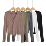 Women T-Shirt Long Sleeve Bottoming Shirt Women Fall Slim Fit V-neck Slimming T-shirt