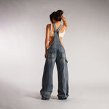 Women Cargo Pants Denim Suspender Pants Women's Loose Casual