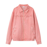 Men Denim Jacket Washed Denim Jacket Men's Spring and Autumn Loose Casual Zipper Cardigan Denim Jacket